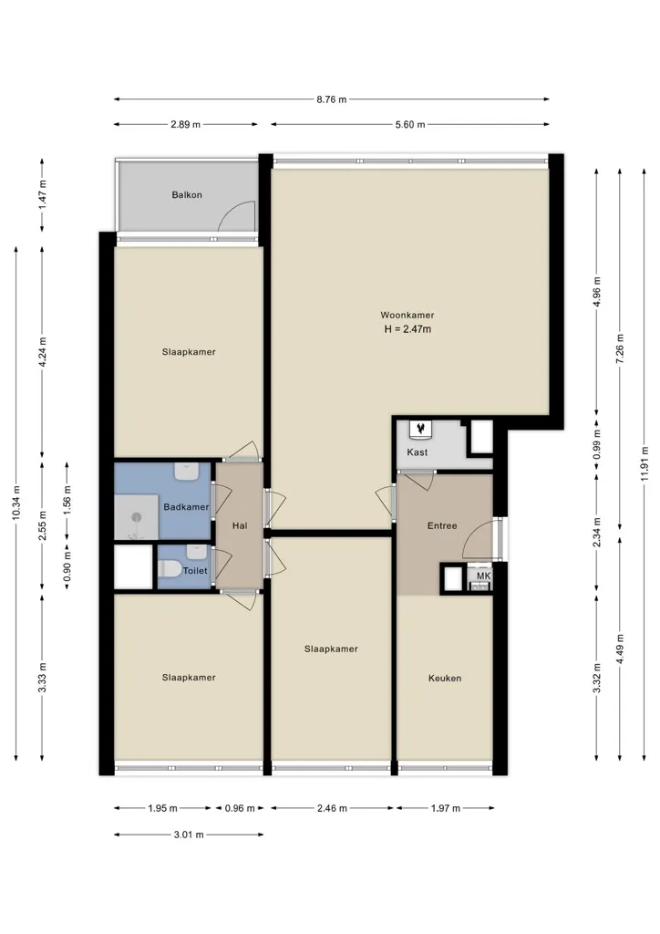 Plan - 4-Bedroom Apartment with Balcony in Overvecht
