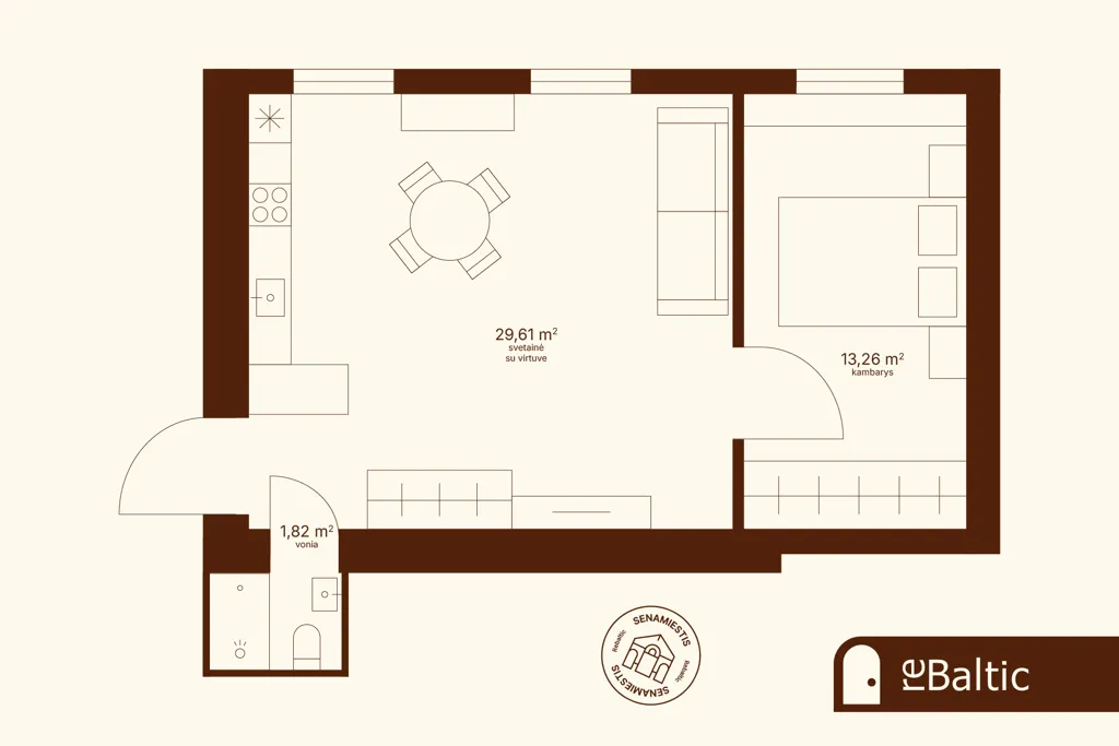 Plan - Two-Bedroom Apartment with Balcony in Old Town