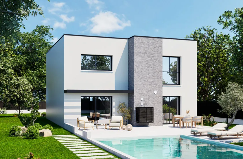 Contemporary House with Solar Panels in Longperrier