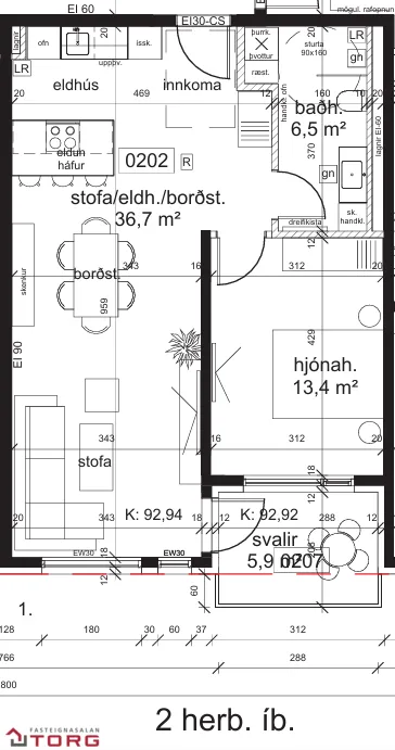 Plan - Modern Apartment with Balcony in Garðabær