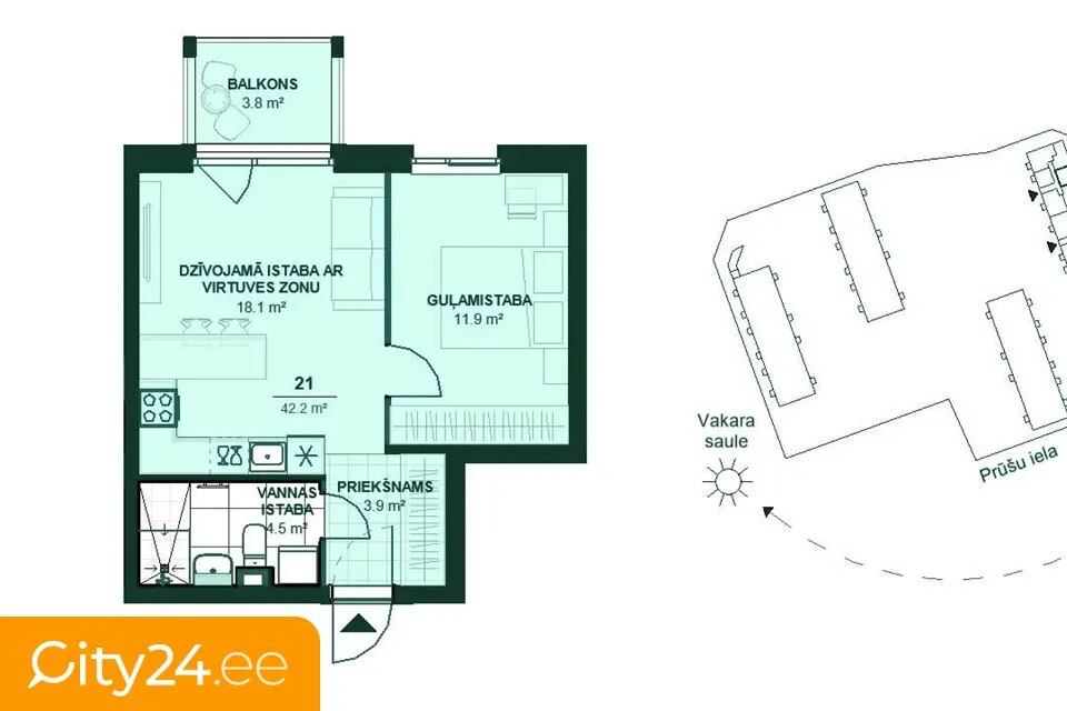 Plaan - Modern Apartment with Balcony in Ķengarags, Riga