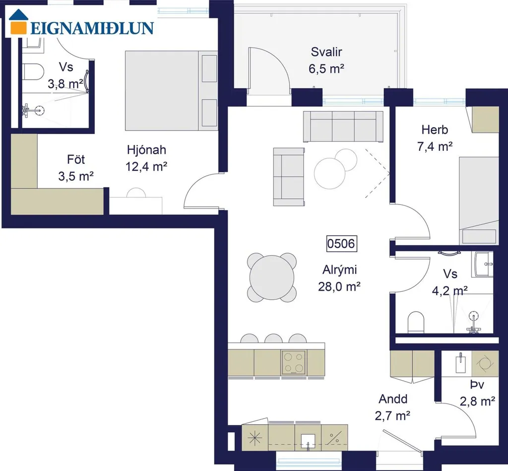 Planimetria - Apartment with Balcony in Reykjavik