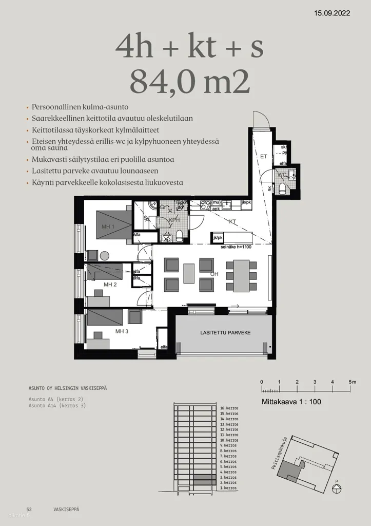 Plan - Corner Apartment with Balcony in Herttoniemi
