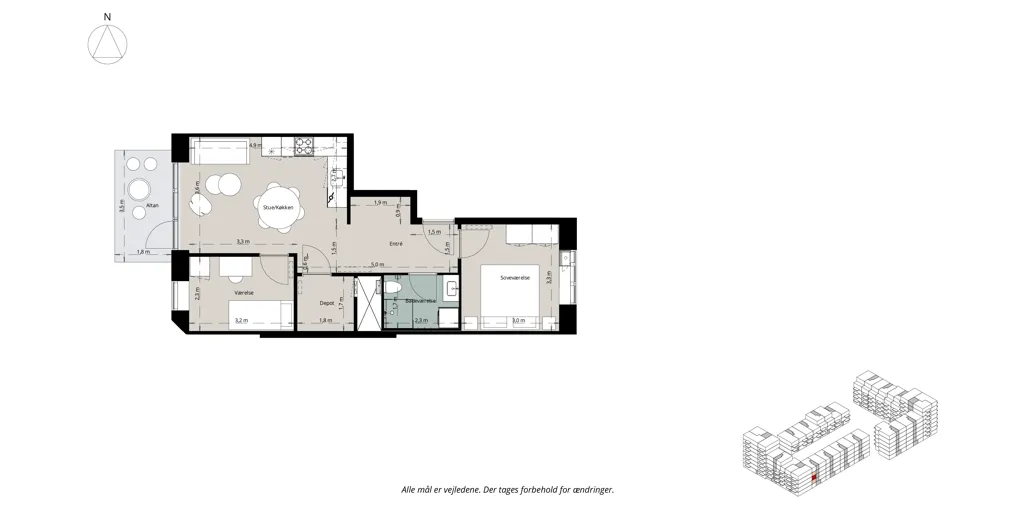 Floor Plan - 3-Bedroom Flat with Terrace in Albertslund