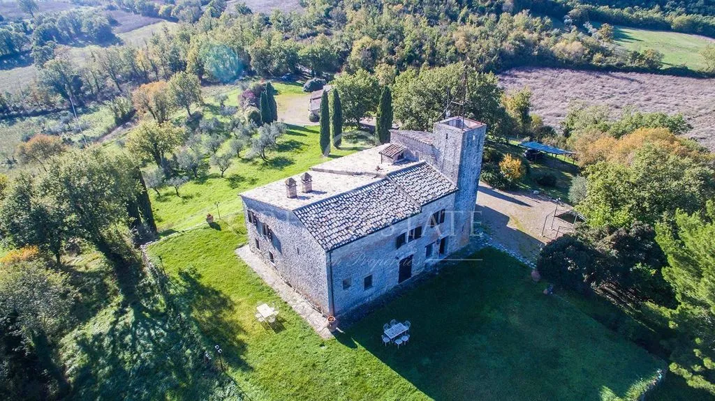 Aerial - Ancient Castle with Pool in Umbria
