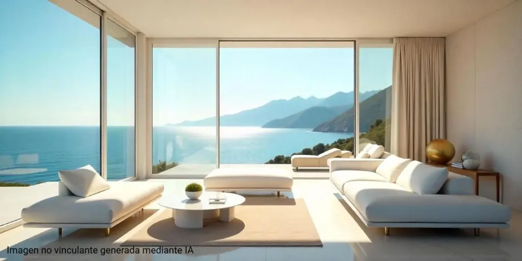 Living Room - Chalet with Water and Mountain Views in Es Cubells